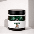 Hair mask jar with label on a light gray background