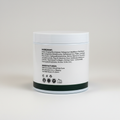 Back label of a white jar with text on a light gray background